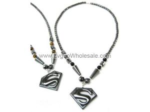 Assorted Semi precious Stone Hematite Superman Pendant Necklace